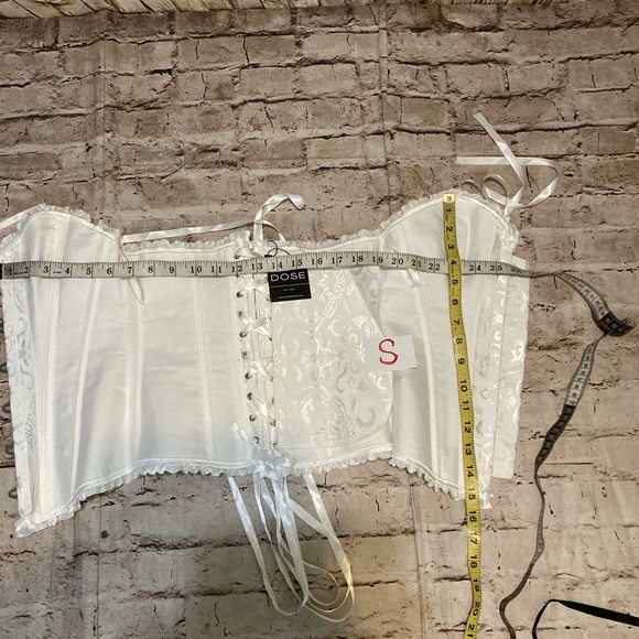 NWT DOSE white floral textured over bust back lace up Boned corset top XL-S - Picture 8 of 15
